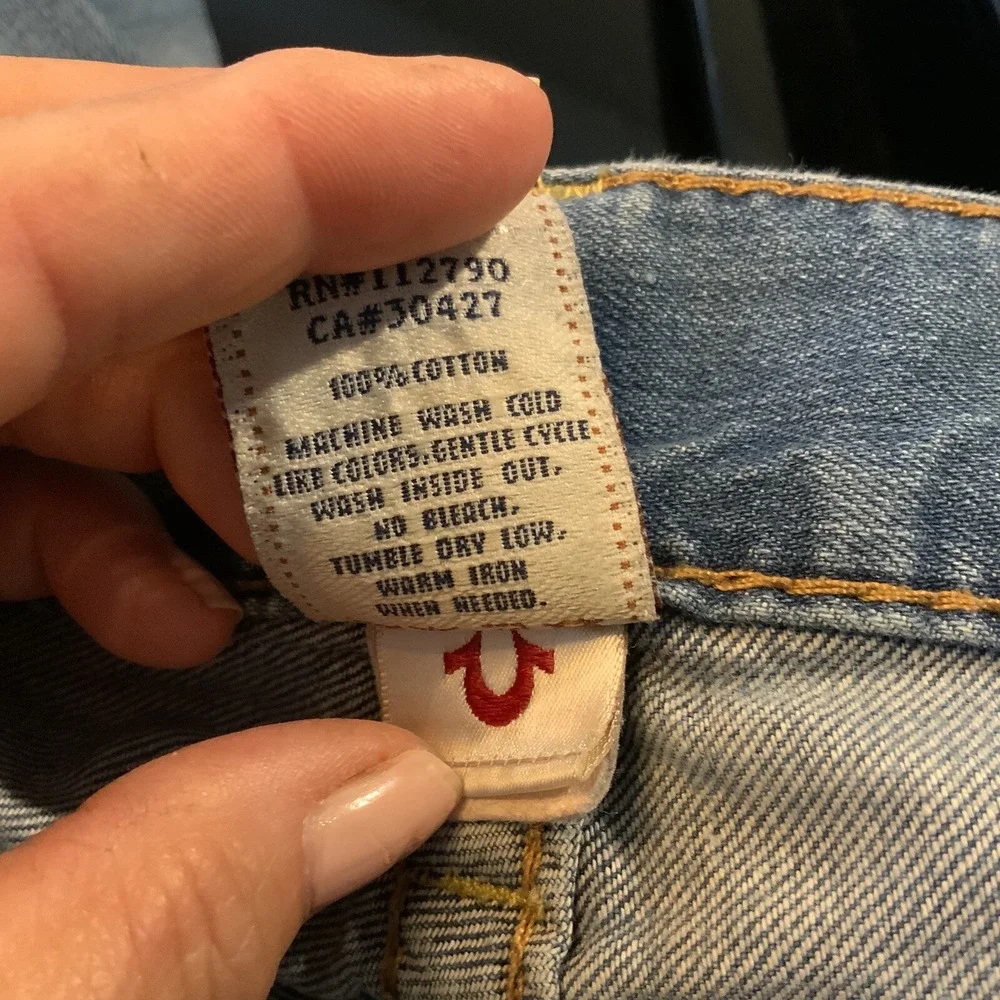 Vintage‎ True Religion Jeans 34x33 Made in USA Medium Wash Denim Flared Fit 90s